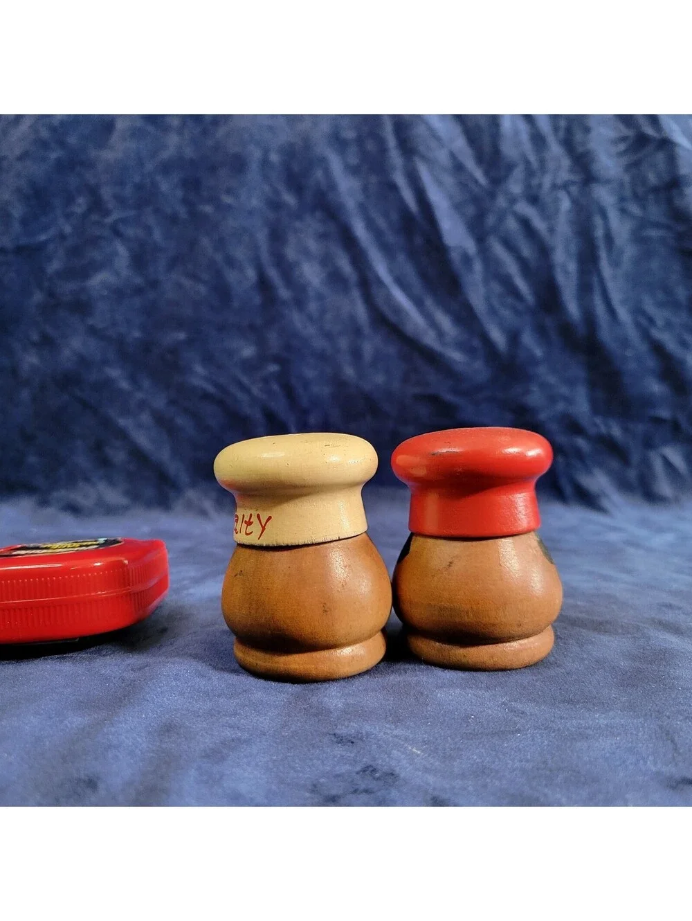 Vintage Salty & Peppy Wooden Chef Salt Pepper Shakers Japan MCM 2.5